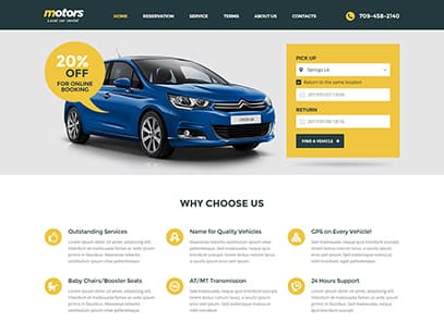 Motors - Car Dealer, Rental & Classifieds WordPress theme demo layout Auto Rental