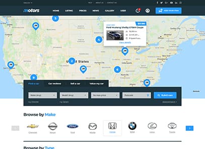Motors - Car Dealer, Rental & Classifieds WordPress theme demo layout Classified Listing Two