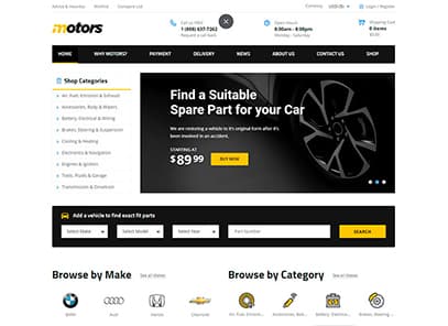 Motors - Car Dealer, Rental & Classifieds WordPress theme demo layout Auto Parts Shop