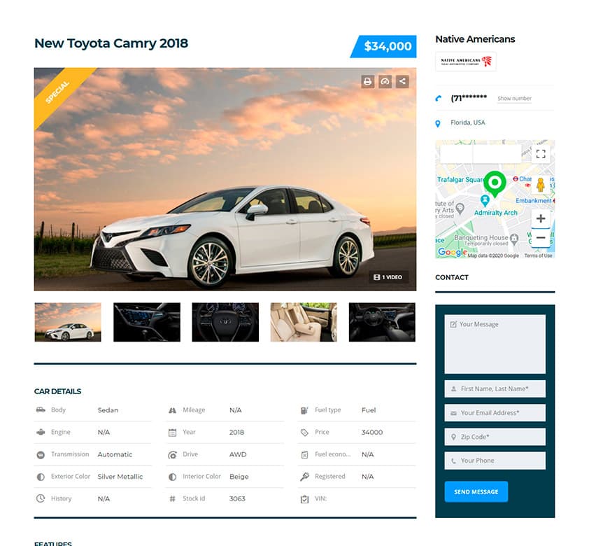 Car Dealer Theme Vehicle Page Template