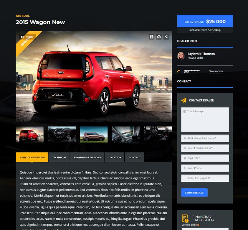 Car Dealer Theme Vehicle Page Template