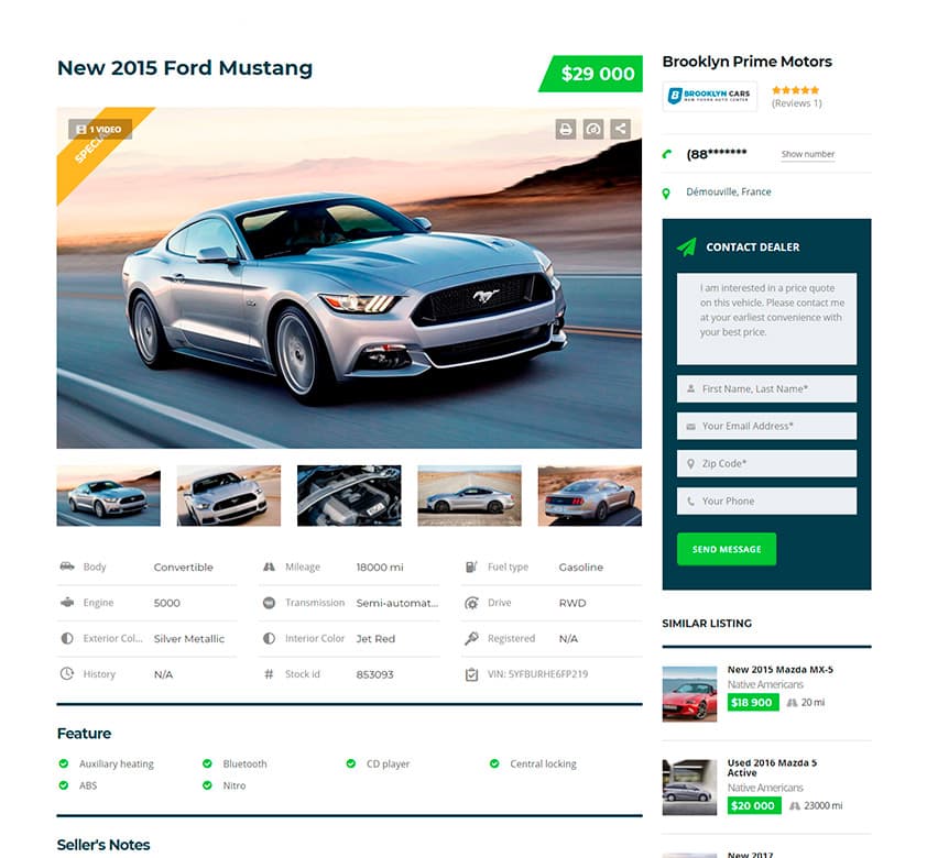 Car Dealer Theme Vehicle Page Template