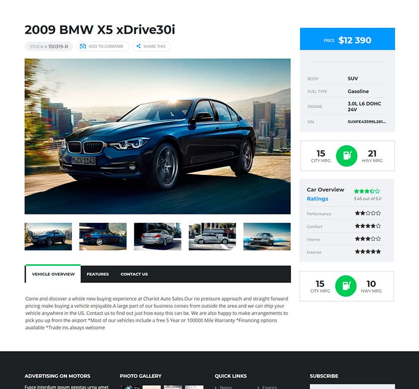 Car Dealer Theme Vehicle Page Template