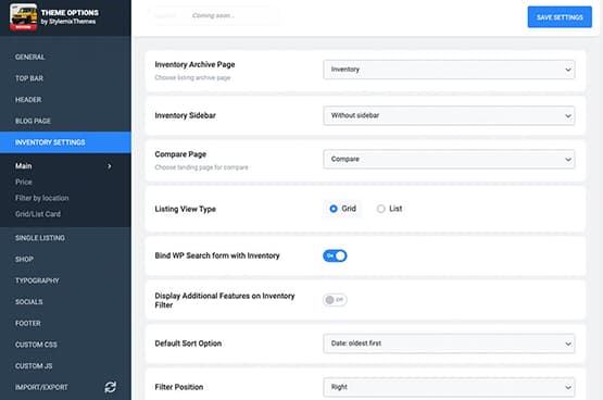 Theme Options - Inventory Options