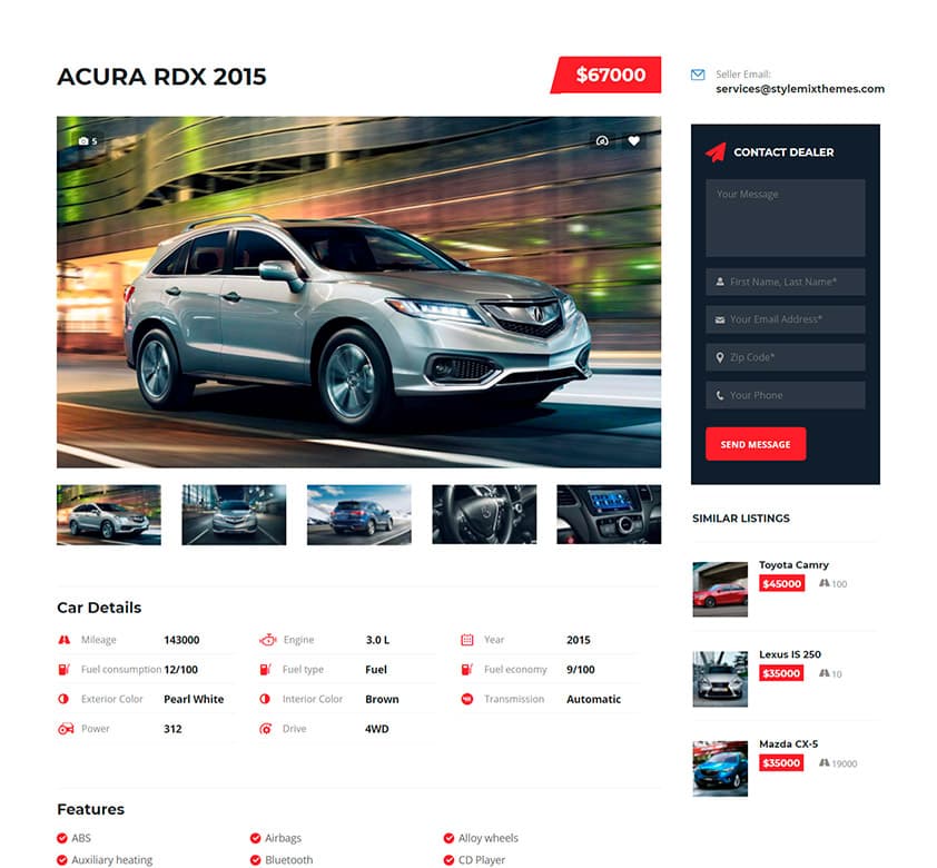 Car Dealer Theme Vehicle Page Template