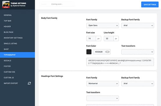 Theme Options - Typography