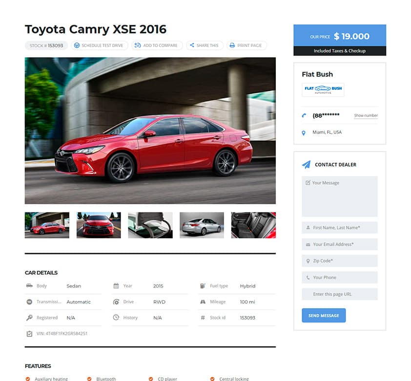 Car Dealer Theme Vehicle Page Template